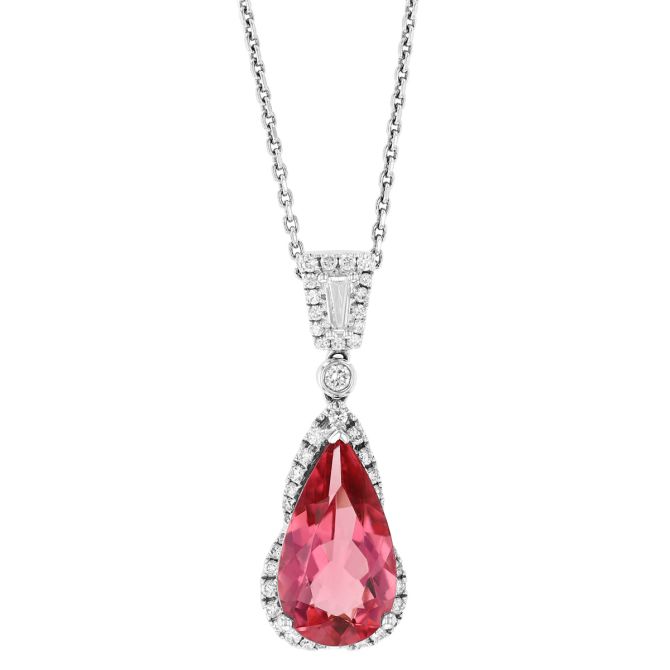 Pear Shape Tourmaline & Diamond Pendant in White Gold