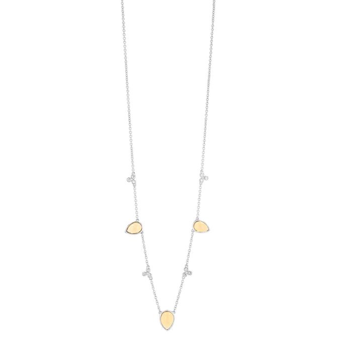 Pear Shape Citrine & Diamond Cluster Station Necklace in White Gold, 18"