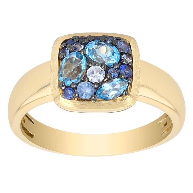 Multi-Shape Sapphire & Topaz Cluster Ring in Yellow Gold