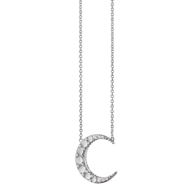 Monica Rich Kosann Moonstone & White Sapphire Crescent Moon Pendant in Sterling Silver, 17"