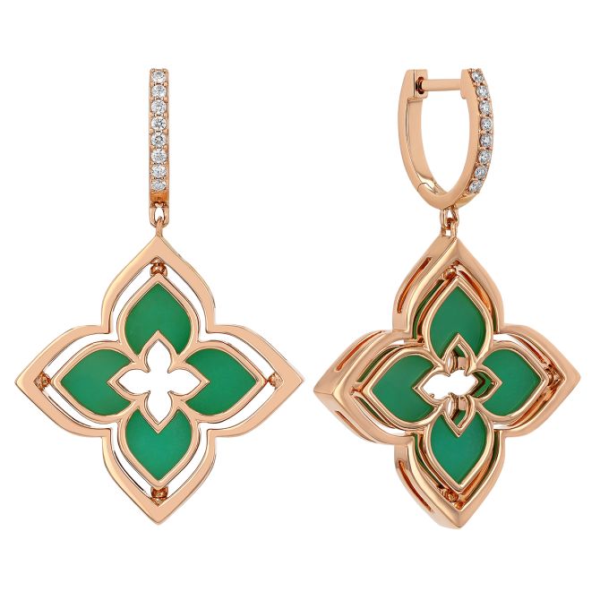 Roberto Coin Venetian Princess Pirouette Diamond & Chrysoprase Dangle Earrings in Rose Gold