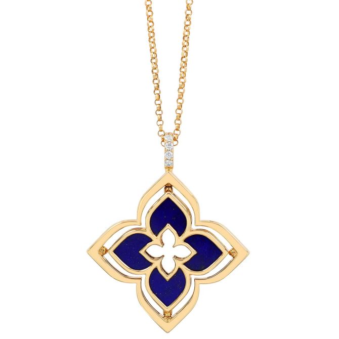 Roberto Coin Venetian Princess Pirouette Diamond & Lapis Lazuli Pendant in Yellow Gold, 17"