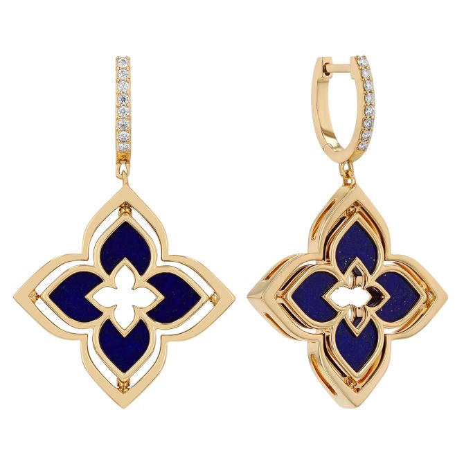 Roberto Coin Venetian Princess Pirouette Diamond Pave & Lapis Lazuli Dangle Earrings in Yellow Gold