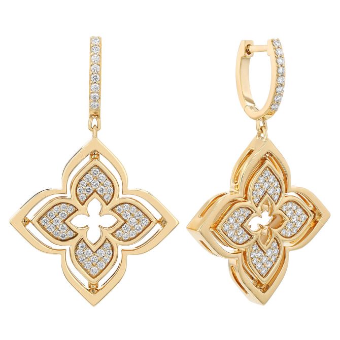 Roberto Coin Venetian Princess Pirouette Diamond Pave & Mother of Pearl Dangle Earrings in Yellow Go