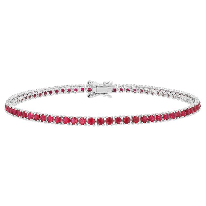 Round Ruby Tennis Bracelet in White Gold, 7", 3.39 tw