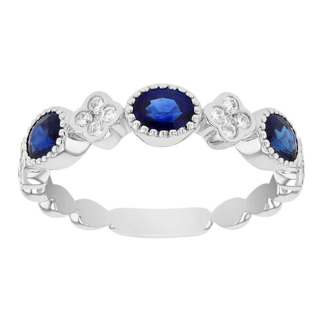 Oval Sapphire & Diamond Cluster Pattern Ring in White Gold