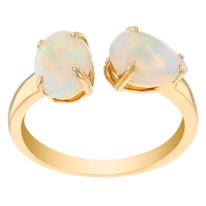 Pear & Oval Opal Split Band Ring in Yellow Gold