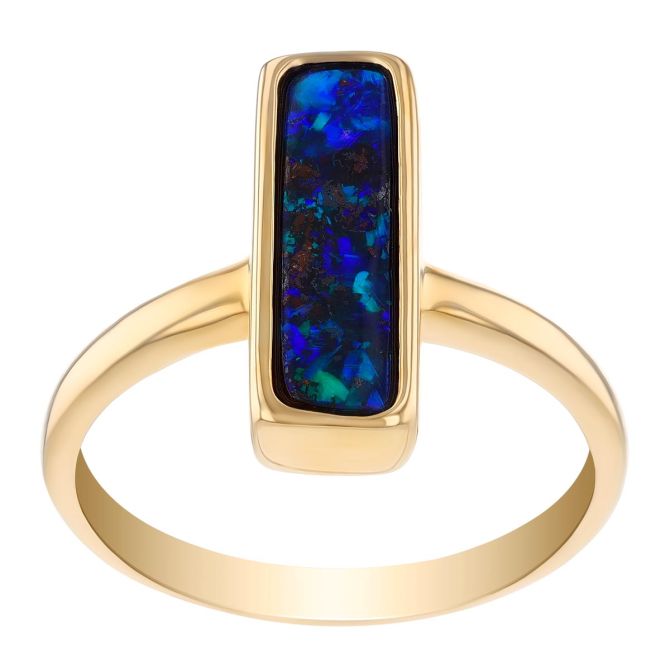 Freeform Boulder Opal Bezel Set Ring in Yellow Gold