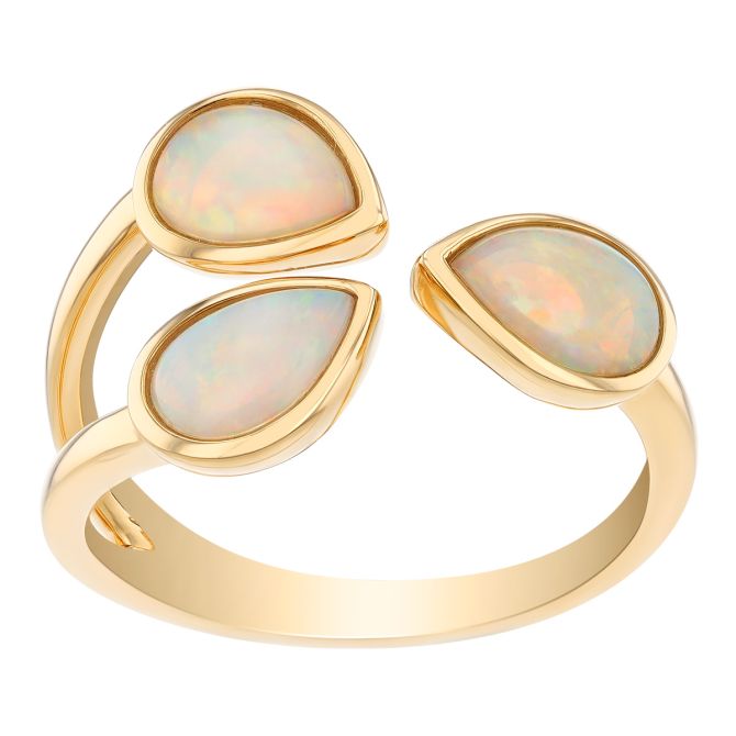 Pear Shape Cabochon Opal Trio Split Band Ring in Yellow Gold