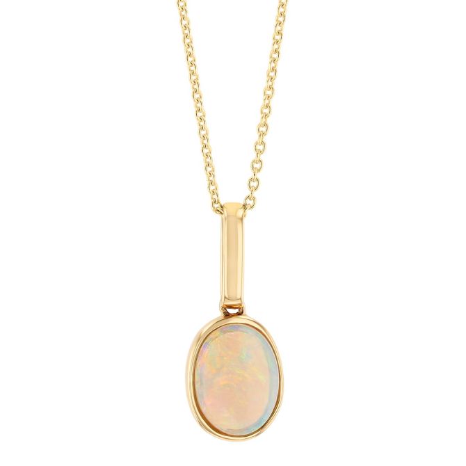 Oval Cabochon Opal Bezel Set Pendant in Yellow Gold