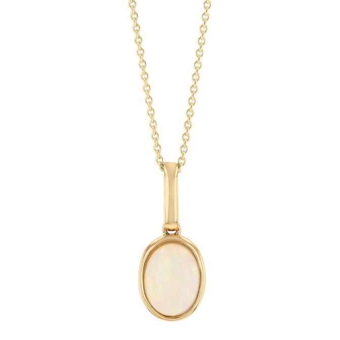 Oval Cabochon Opal Bezel Set Pendant in Yellow Gold