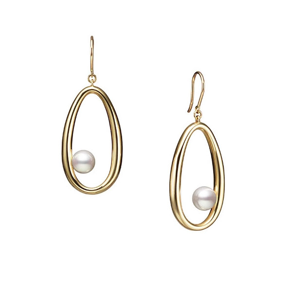 Mikimoto Moon Dew Akoya Cultured Pearl Open Teardrop Dangle Earrings in Yellow Gold, 24"