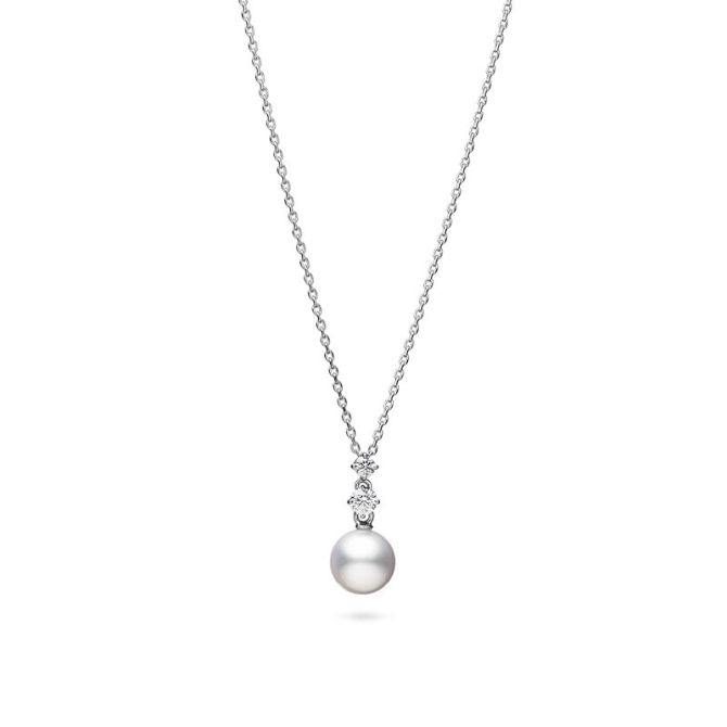 Mikimoto Morning Dew Akoya Cultured Pearl & Diamond Pendant in White Gold, 18"