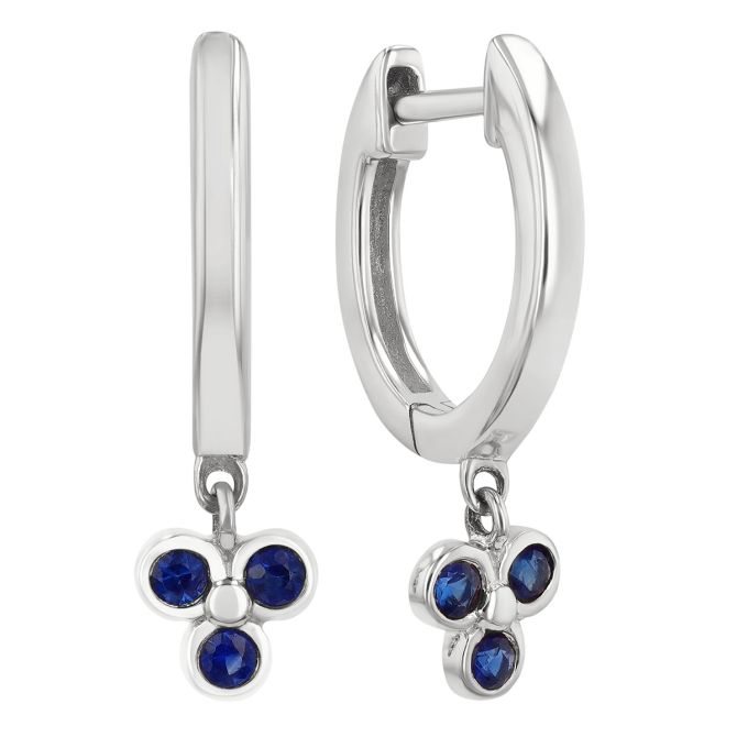 Sapphire Trio Dangle Huggie Hoop Earrings in White Gold