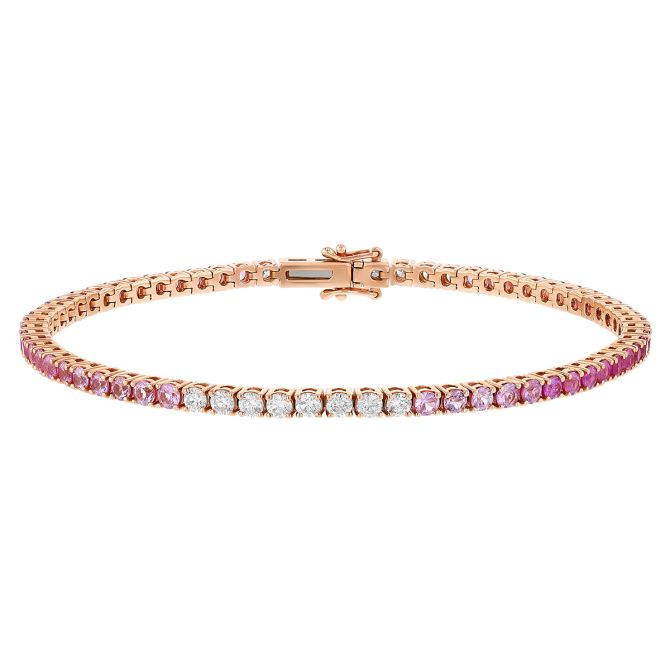 Pink Sapphire & Diamond Ombre Tennis Bracelet in Rose Gold