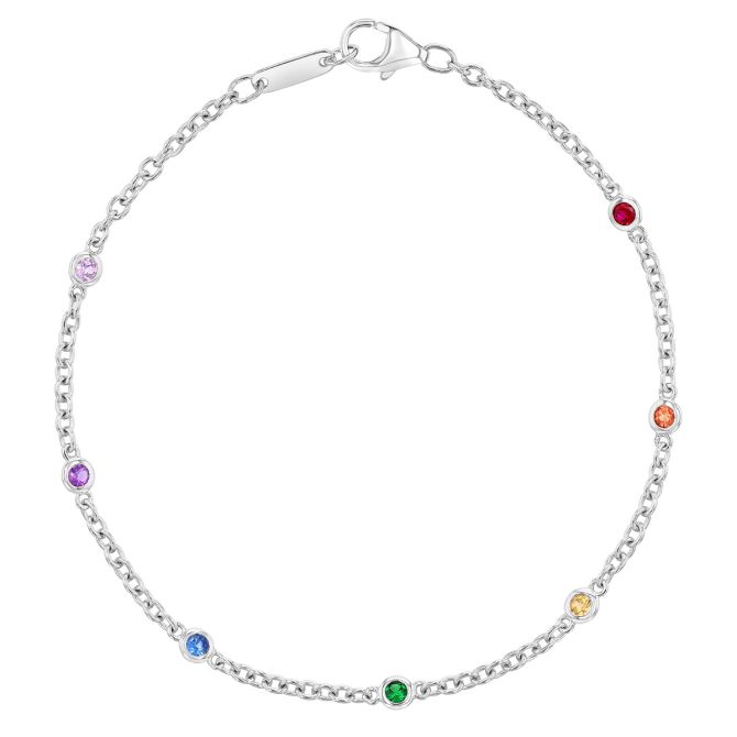 Multicolored Sapphire Rainbow Station Bracelet in White Gold