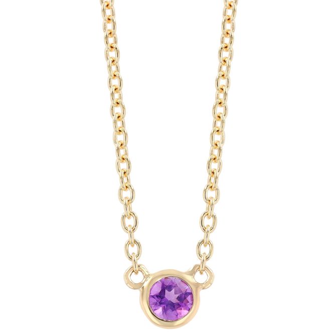 Bezel Set Round Amethyst Solitaire Pendant in Yellow Gold