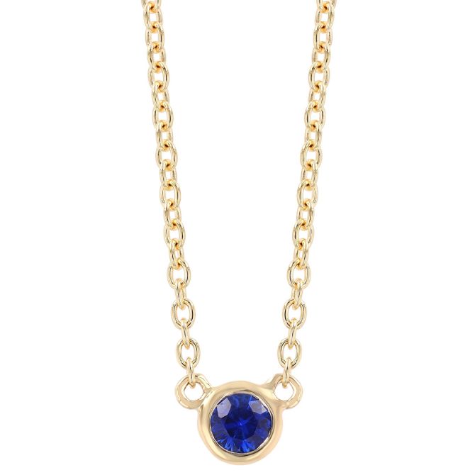 Bezel Set Round Sapphire Solitaire Pendant in Yellow Gold