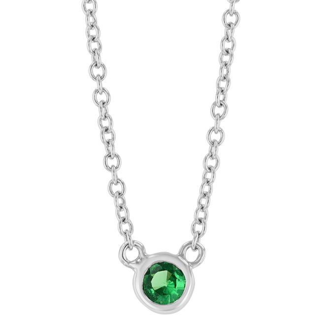 Mini Round Tsavorite Garnet Bezel Set Solitaire Necklace in White Gold