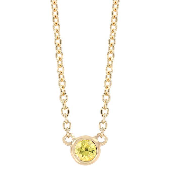 Bezel Set Round Yellow Sapphire Solitaire Pendant in Yellow Gold