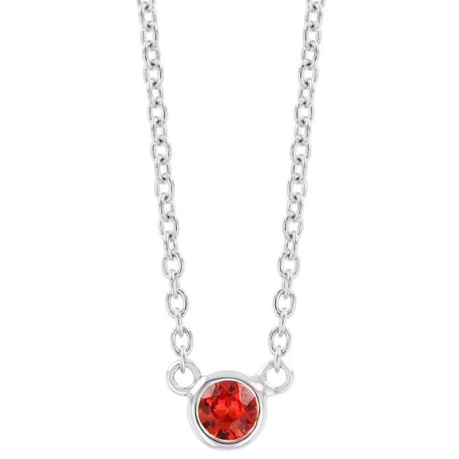 Bezel Set Round Orange Sapphire Solitaire Pendant in White Gold