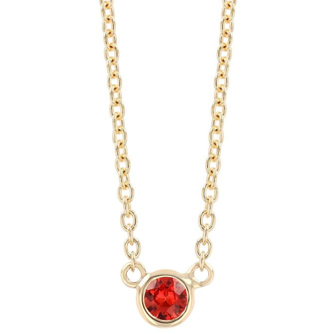 Bezel Set Round Orange Sapphire Solitaire Pendant in Yellow Gold