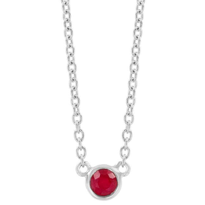 Bezel Set Round Ruby Solitaire Pendant in White Gold