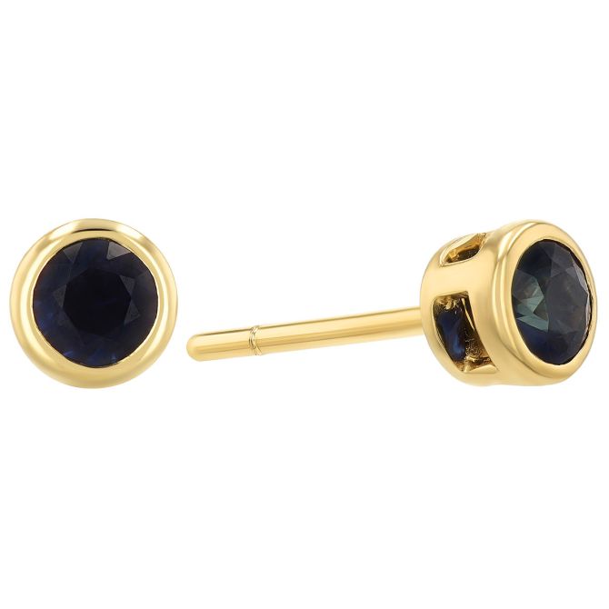 Bezel Set Round Sapphire Stud Earrings in Yellow Gold