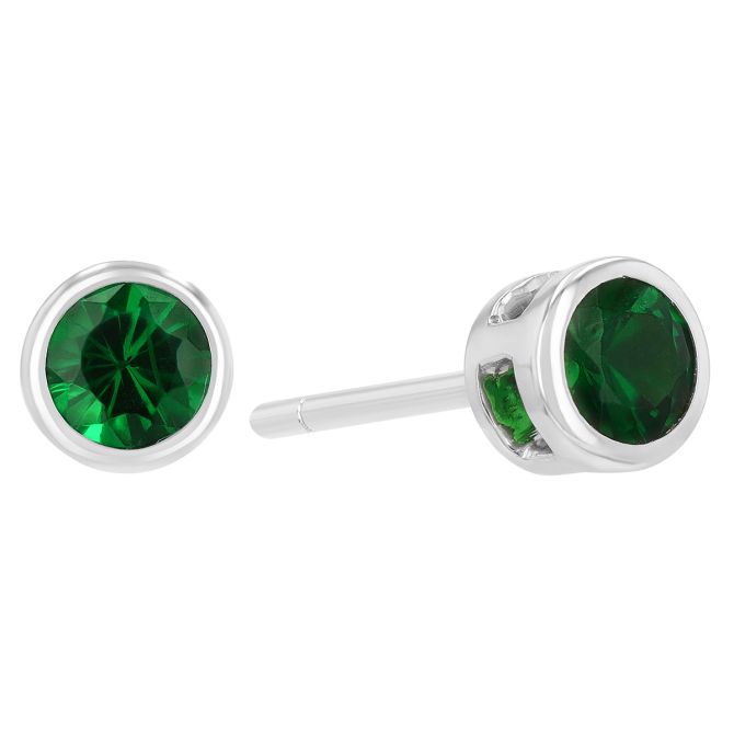 Bezel Set Round Tsavorite Garnet Stud Earrings in White Gold