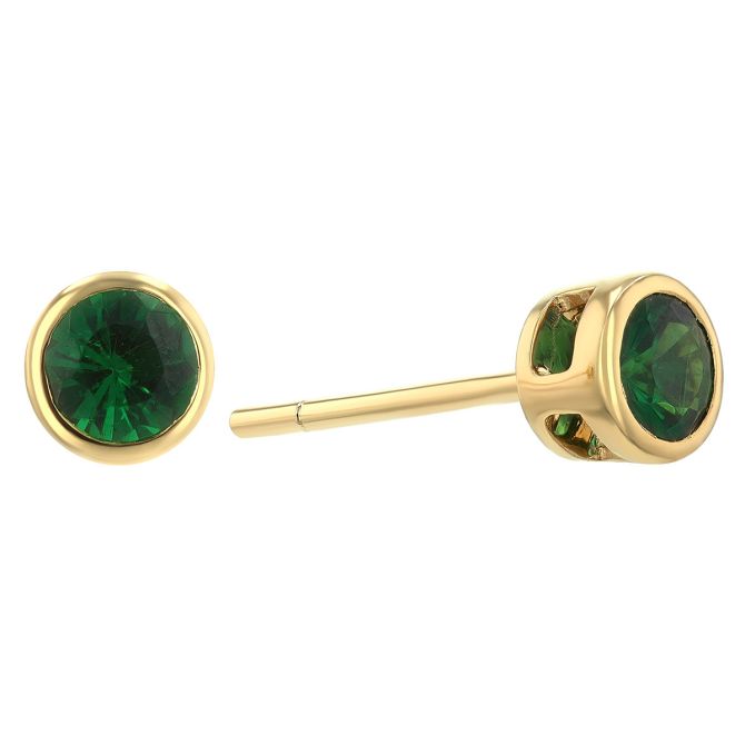 Bezel Set Round Tsavorite Garnet Stud Earrings in Yellow Gold