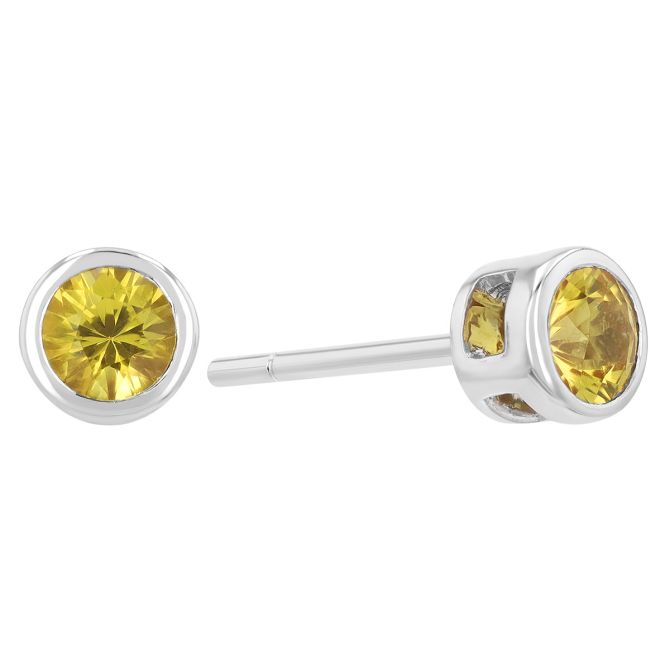 Bezel Set Round Yellow Sapphire Stud Earrings in White Gold