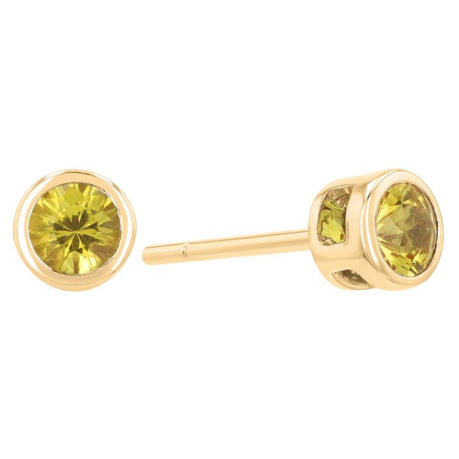 Bezel Set Round Yellow Sapphire Stud Earrings in Yellow Gold