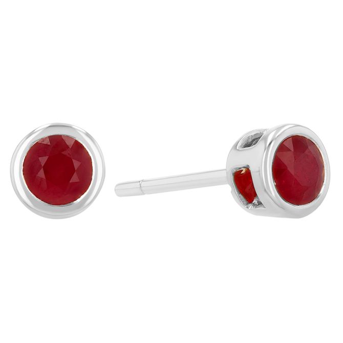 Bezel Set Round Ruby Stud Earrings in White Gold