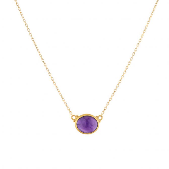 Lika Behar Jellybonbon Cabochon Amethyst Bezel Set Pendant in Yellow Gold, 18"