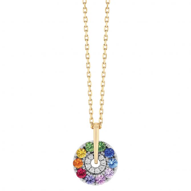 Frederic Sage Multicolored Sapphire & Diamond Circle Pendant in Two Tone