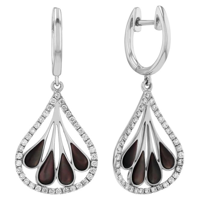 Frederic Sage Mother of Pearl & Diamond Teardrop Shape Dangle Hoop Earrings in White Gold