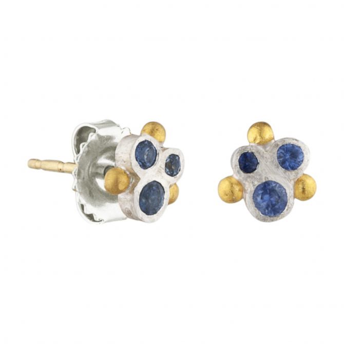 Lika Behar Dylan Sapphire Cluster Stud Earrings in Sterling Silver & Yellow Gold