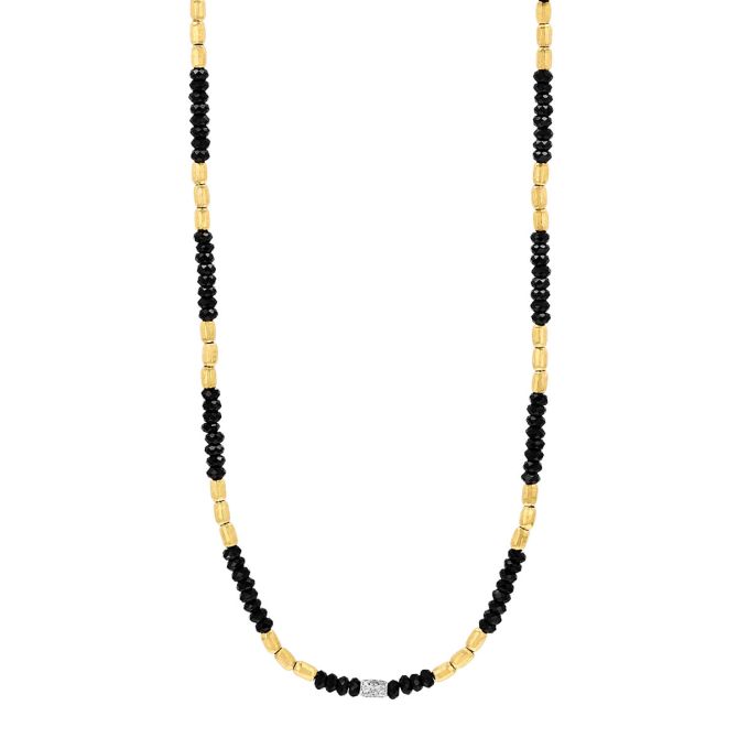 Marika Black Tourmaline, Yellow Gold & Diamond Pave Barrel Bead Necklace