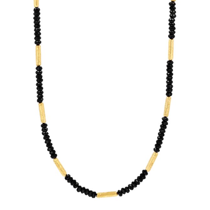 Marika Black Tourmaline & Yellow Gold Tube Bead Necklace