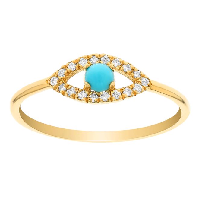 Marika Turquoise & Diamond Evil Eye Ring in Yellow Gold