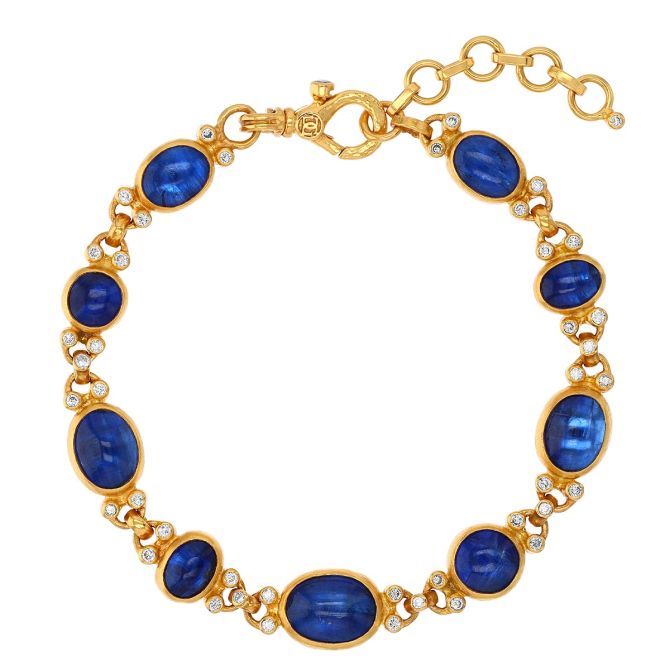 Gurhan Bezel Set Cabochon Kyanite & Diamond Link Bracelet in Yellow Gold, 8"