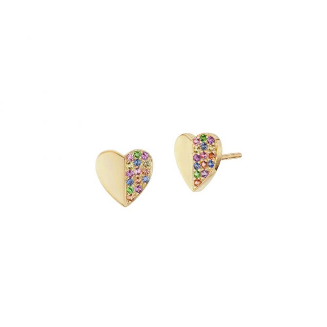 Harwell Godfrey Multicolored Sapphire Heart Stud Earrings in Yellow Gold