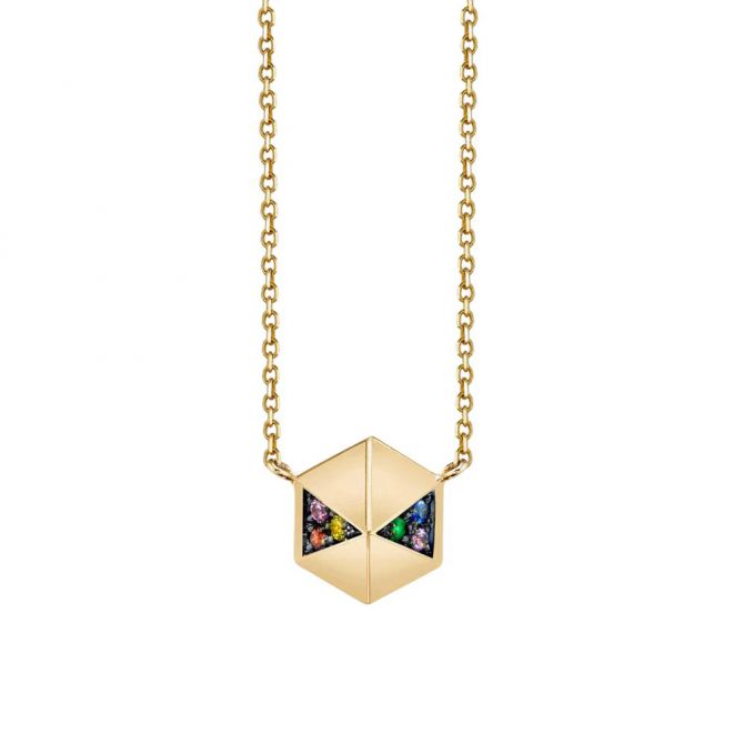 Harwell Godfrey Multicolored Sapphire Pyramid Pendant in Yellow Gold & Black Rhodium, 16"