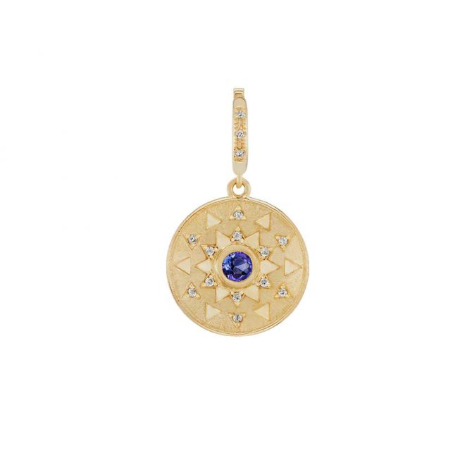 Harwell Godfrey Sapphire & Diamond Mini Sun Charm Pendant in Yellow Gold