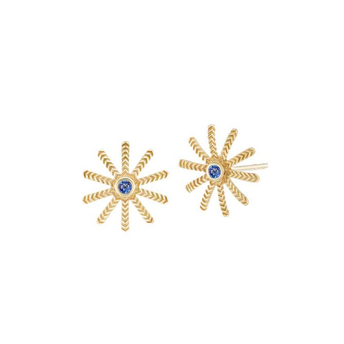 Harwell Godfrey Sapphire Tiny Sunflower Stud Earrings in Yellow Gold