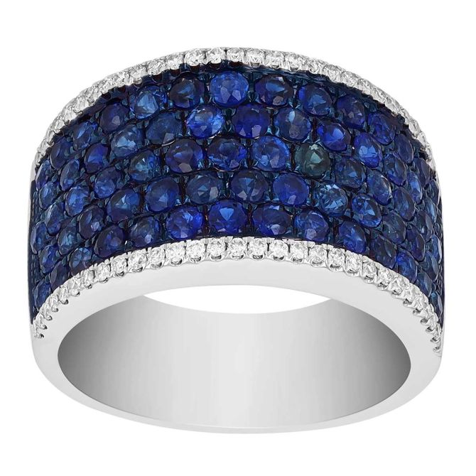 Sapphire Pave & Diamond Wide Band Ring in Black Rhodium & White Gold