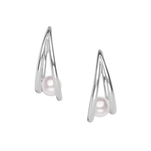 Mikimoto Akoya Cultured Pearl Inverted V Drop Earrings in White Gold