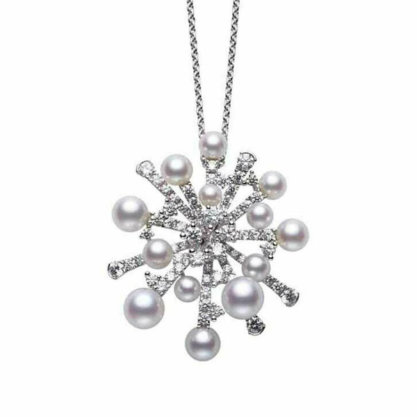 Mikimoto Splash Akoya Cultured Pearl & Diamond Pendant in White Gold