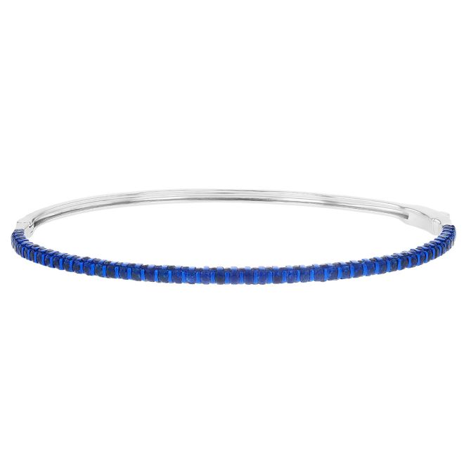 Round Sapphire 3-Side Bangle Bracelet in White Gold