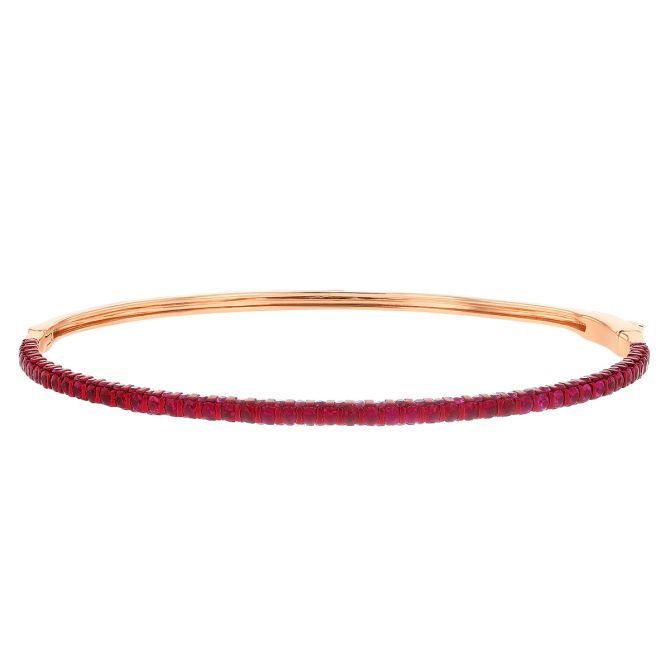 Round Ruby 3-Side Bangle Bracelet in Rose Gold